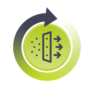 Ikona - Separacja poprzez sito oscylacyjne i odsiew drobnych elementów